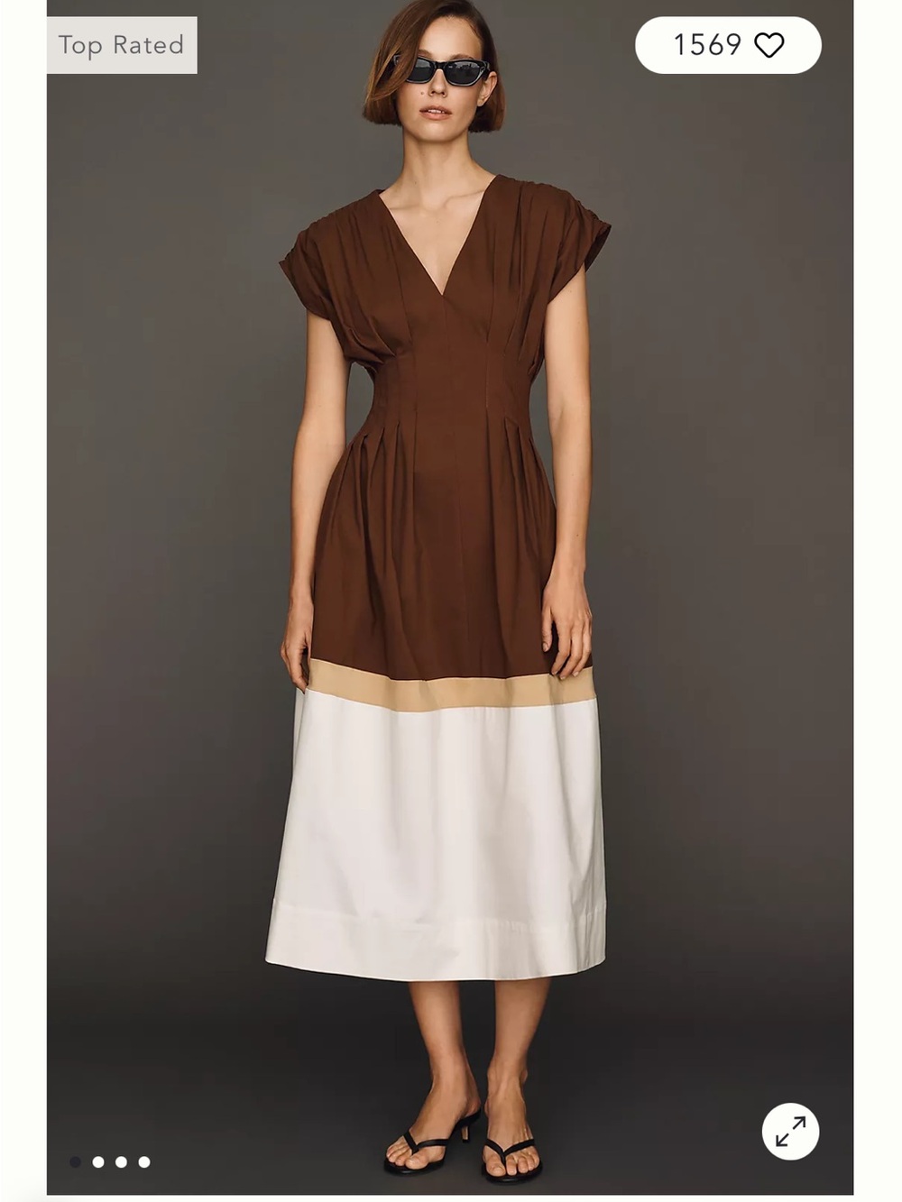 Anthropologie Exquise Pleated Short Sleeve Twofer Midi Dress Small NWT Brown
